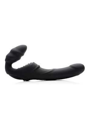 Slim Rider Ribbed Vibrating Strapless Strap-on - Black - Afbeelding 1