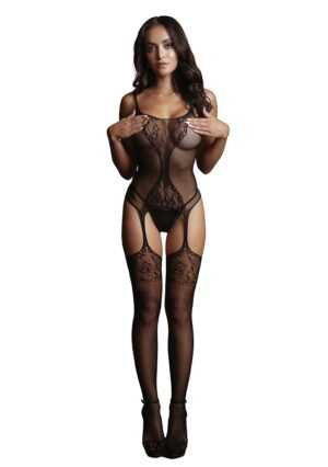 Fishnet and Lace Bodystocking - Black - O/S- - Afbeelding 3
