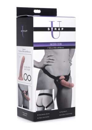 Seducer 7" Silicone Dildo with Harness - Flesh - Afbeelding 2