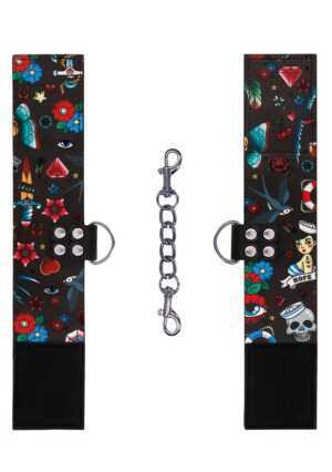 Printed Hand Cuffs - Old School Tattoo Style - Black - Afbeelding 5