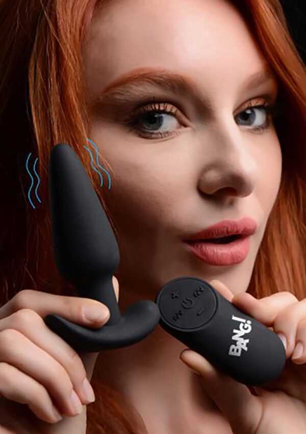 21X Vibrating Silicone Butt Plug with Remote Control - Black