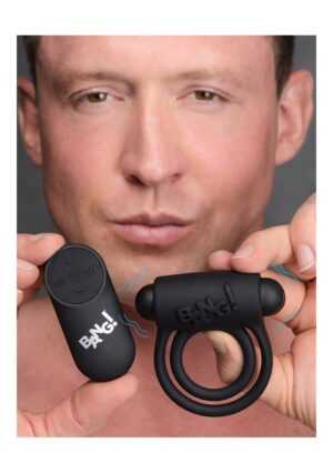 Silicone Cock Ring & Bullet with Remote Control - Black - Afbeelding 5