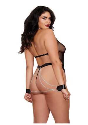 Faux-Leather Deep Plunge Halter Teddy - OSQ - Afbeelding 2