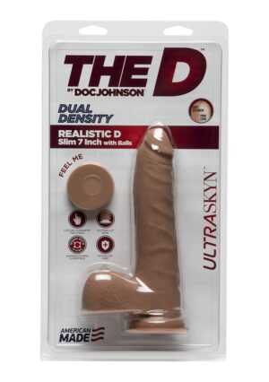 The D - Realistic 7 Inch Slim W/Balls - Ultraskyn - Caramel - Afbeelding 2