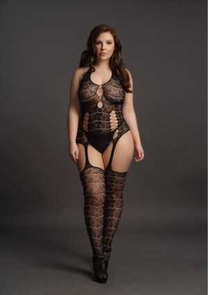 Lace Suspender Bodystocking - Black - OSX - Afbeelding 5