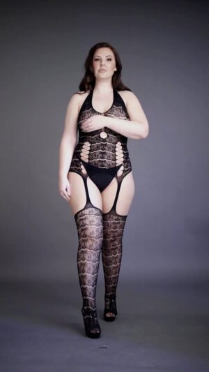 Lace Suspender Bodystocking - Black - OSX - Afbeelding 7