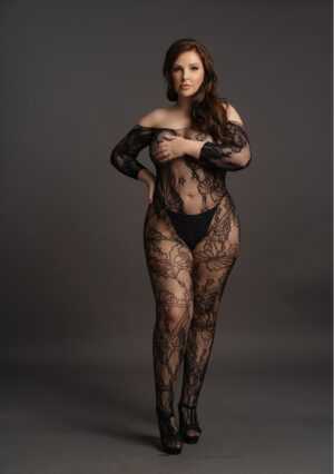 Lace Sleeved Bodystocking - Black - OSX - Afbeelding 5