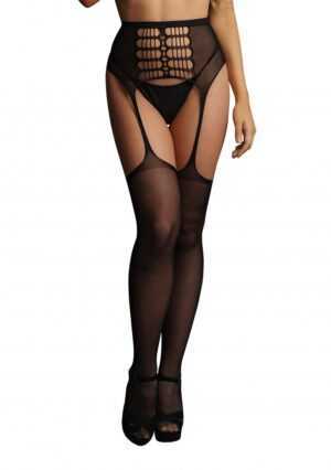 High-waist garterbelt stockings - Black - O/S - Afbeelding 1