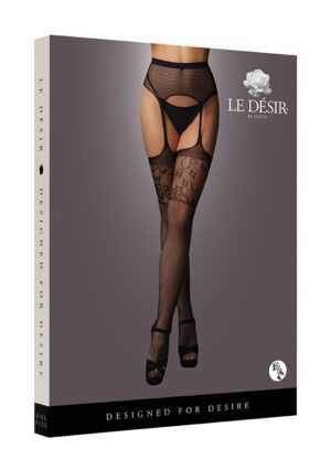 Garterbelt stockings with lace top - Black - O/S - Afbeelding 3