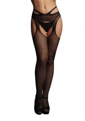 Suspender pantyhose with strappy waist - Black - O/S - Afbeelding 1