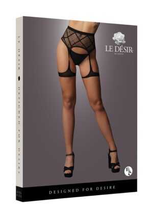 Striped -  fishnet garterbelt - Black - O/S - Afbeelding 4