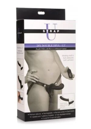 28X Double Diva 1.5" Double Dildo w/ Harness and R/C - Black - Afbeelding 2