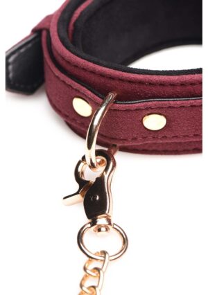 6 Piece Velvet Bondage Set Burgundy Cuffs. Collar. and Leash - Afbeelding 4