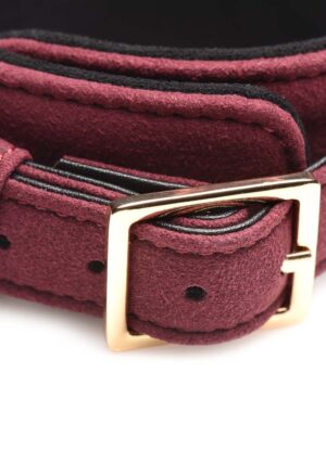 6 Piece Velvet Bondage Set Burgundy Cuffs. Collar. and Leash - Afbeelding 5