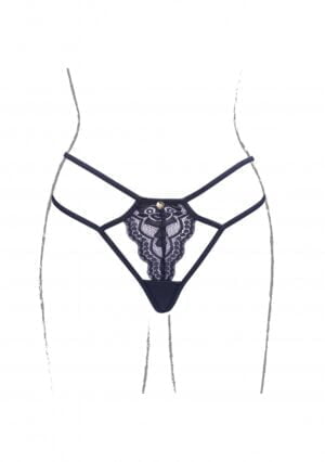 Faye - Lace Thong Sliders Golden Details - Black - OS - Afbeelding 9