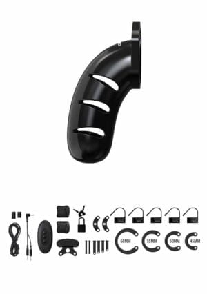 Model 22 - Chastity - 4.5" - Cock Cage with Electro - Black - Afbeelding 5