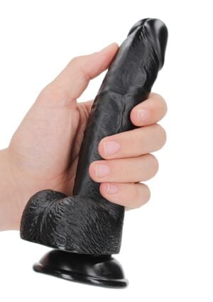 Dildo with Balls and Suction Cup - 7''/ 18 cm - black - Afbeelding 7