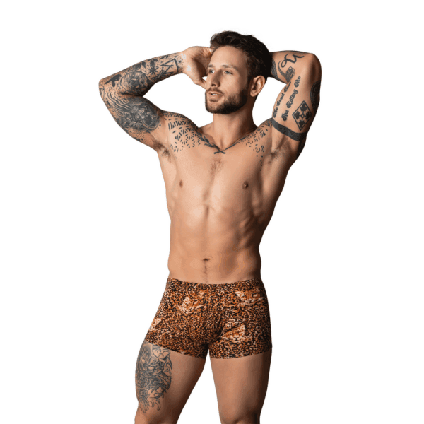 The Ultimate Duo and Boneyard - Pouch Short met Zwarte Cockring - M - Bruin Luipaard