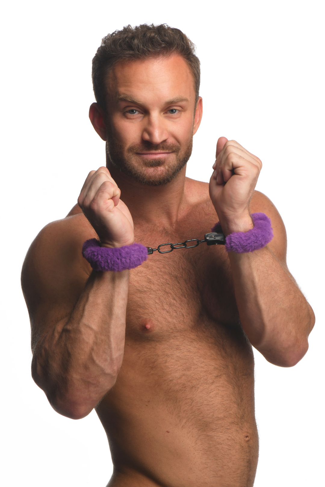 Master Series - Beverd in Bont - Fuzzy Handboeien - Paars