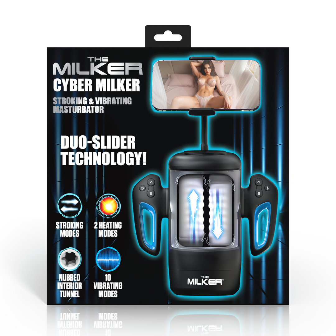 The Milker - Cyber Milker - Stimulerende en Vibrerende Masturbator met Telefoonhouder - Transparant/Zwart