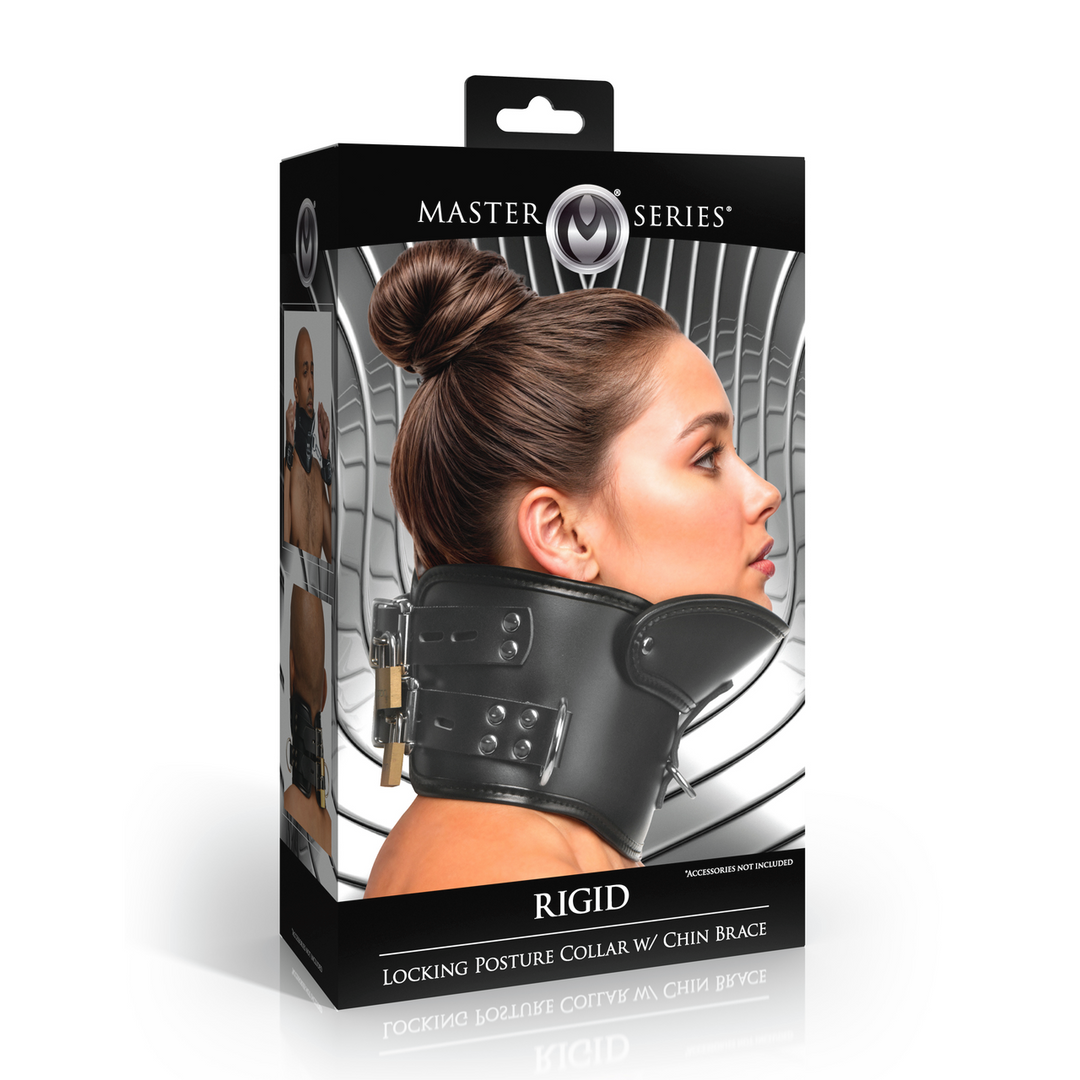 Master Series - Rigid - Vergrendelbare Houdingskraag met Kinsteun - Zwart
