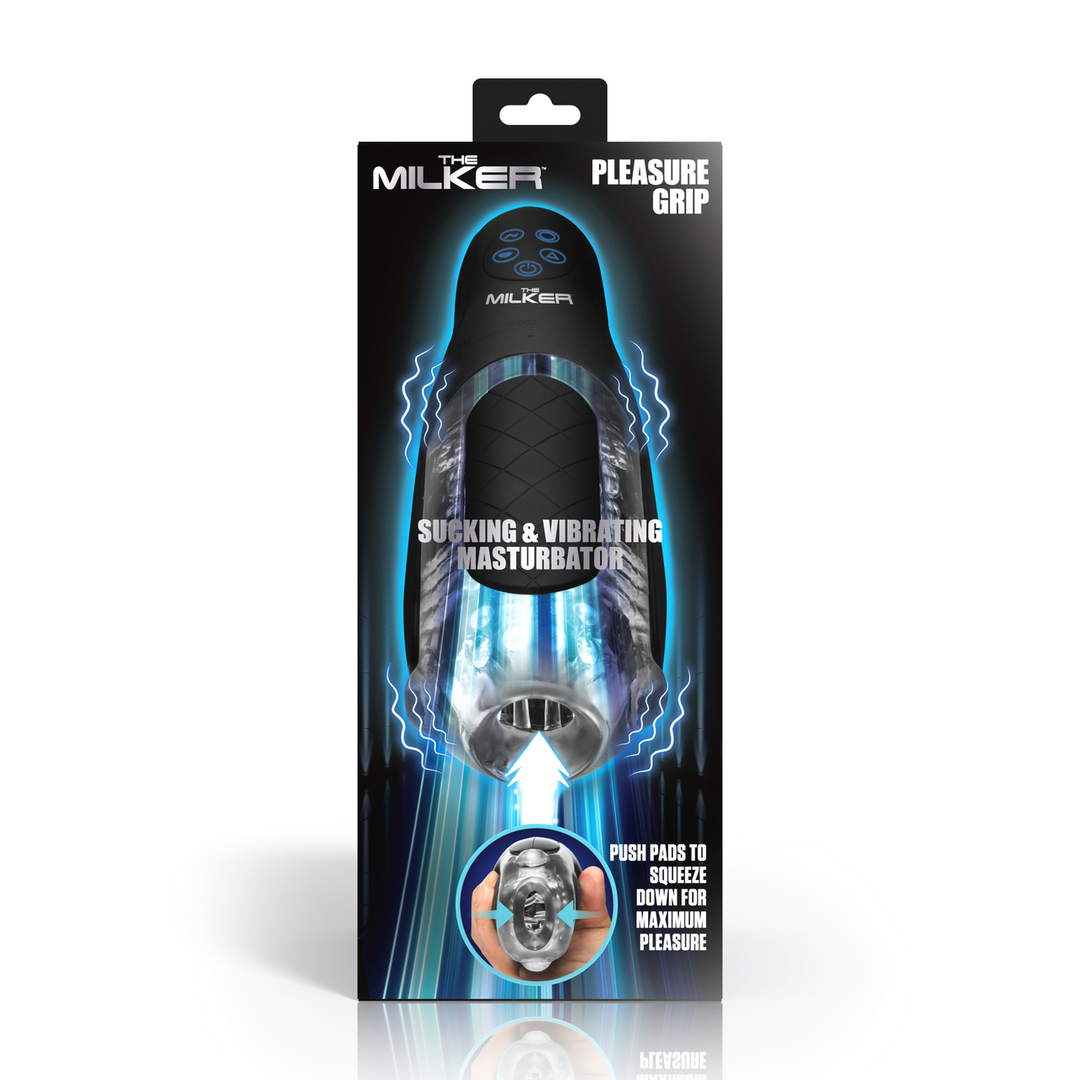 The Milker - De Milker Pleasure Grip - Zuig- en Vibrerende Masturbator - Transparant/Zwart