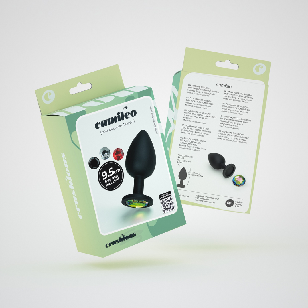 Camileo - Anale Plug met Vier Verwisselbare Edelstenen - Groot - Zwart