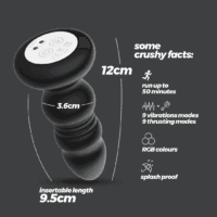 Australis - Vibrerende en Duwende Anale Plug met LED RGB en Afstandsbediening - Zwart