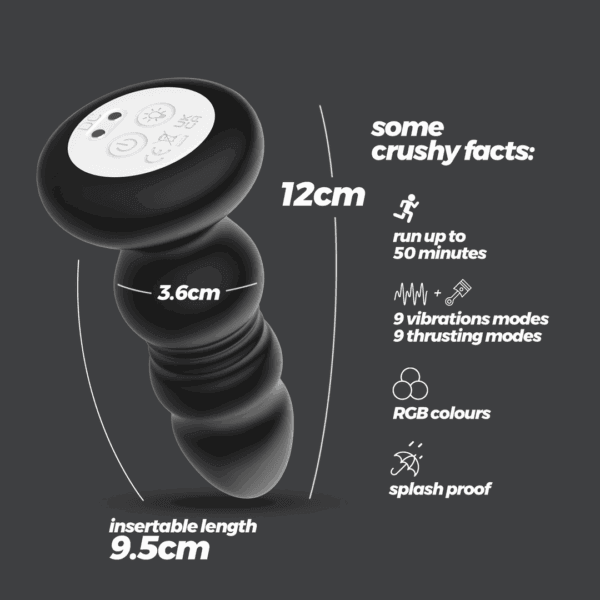 Australis - Vibrerende en Duwende Anale Plug met LED RGB en Afstandsbediening - Zwart