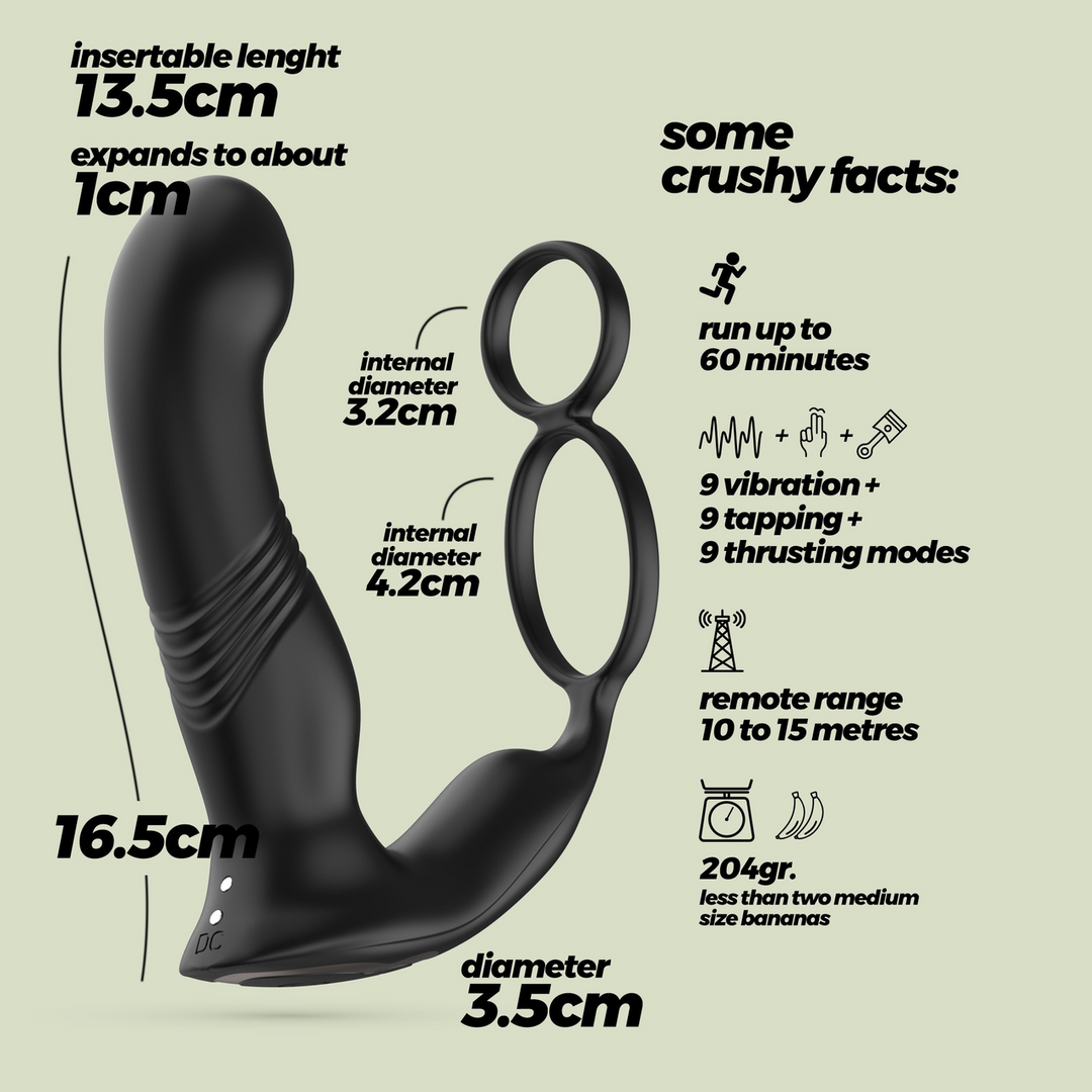 Erixos - Vibrerende Prostaatmassager met Balriem en Cockring - Zwart