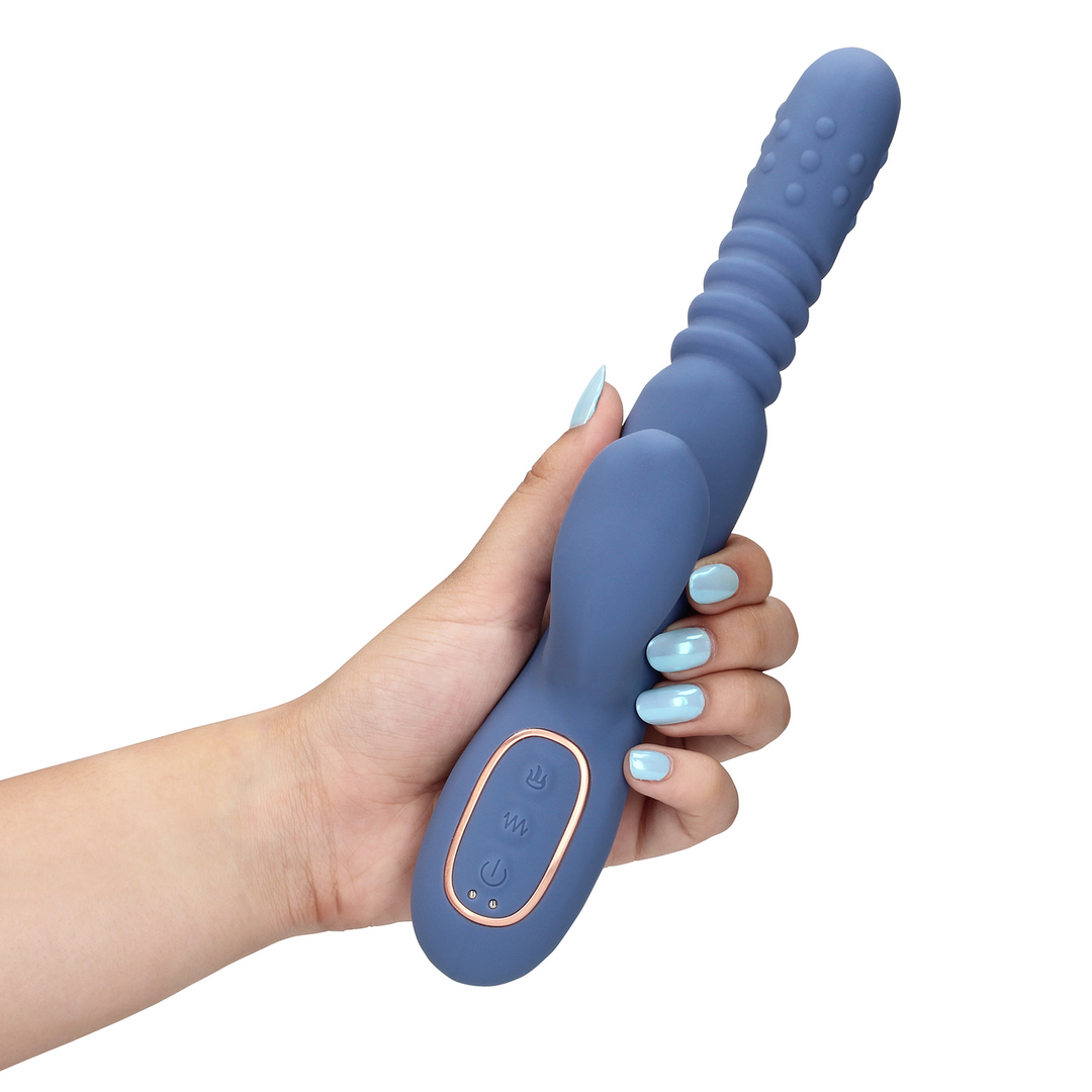 Warming Rotating Beads and Thrusting Rabbit Vibrator - Blue Nova