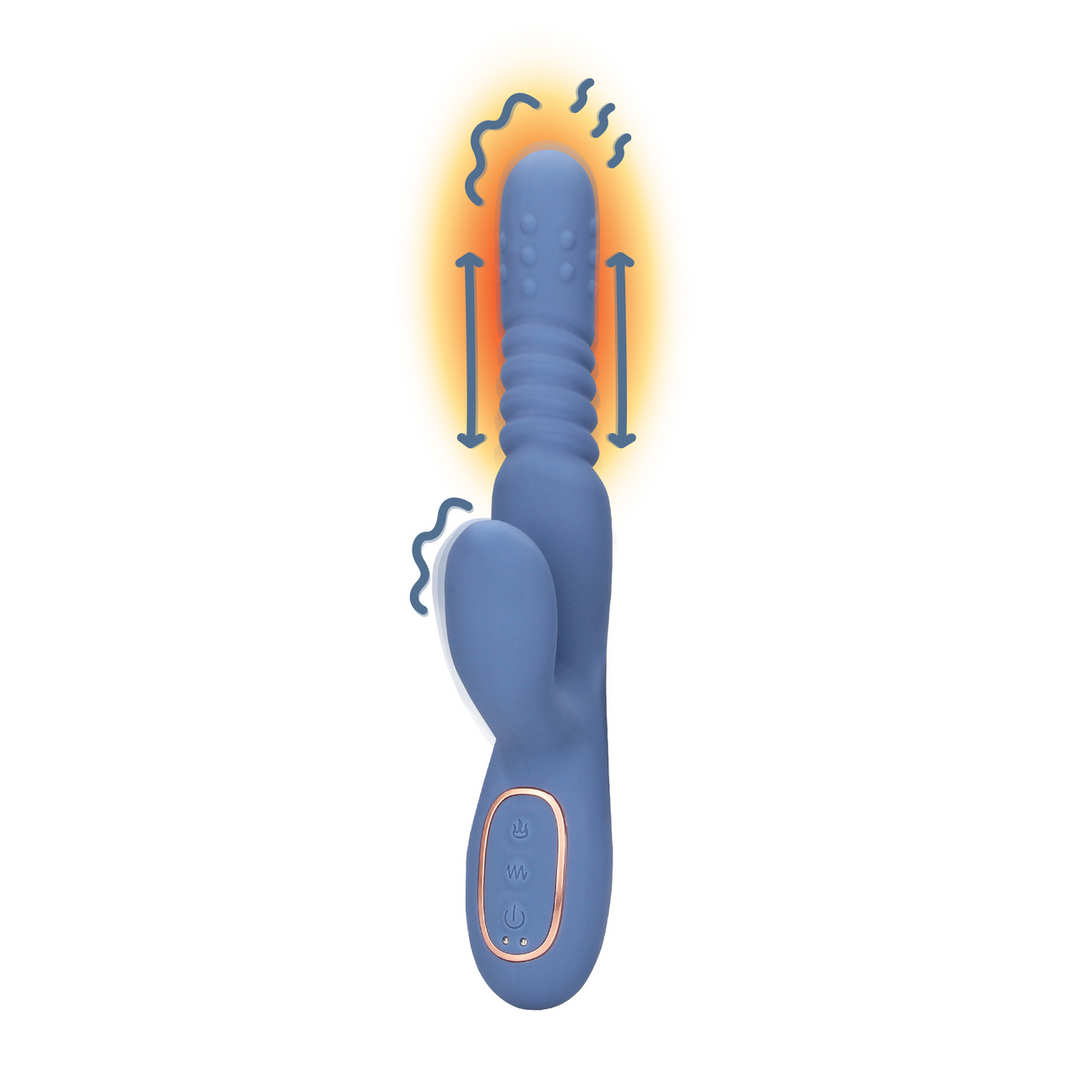 Warming Rotating Beads and Thrusting Rabbit Vibrator - Blue Nova