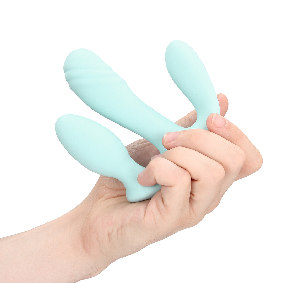 Three-In-One Liquid Silicone Vibrator - Breezy Blue