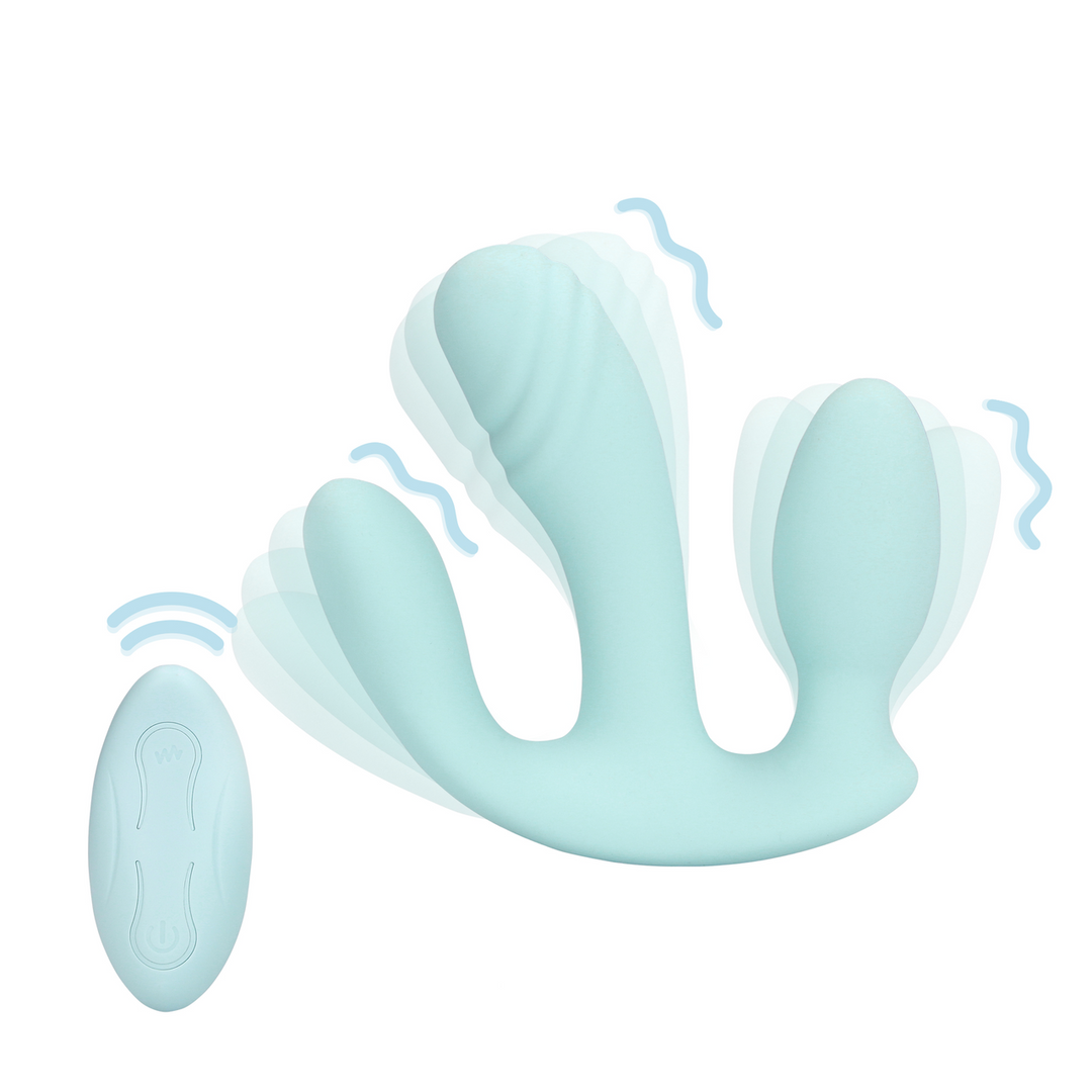 Three-In-One Liquid Silicone Vibrator - Breezy Blue