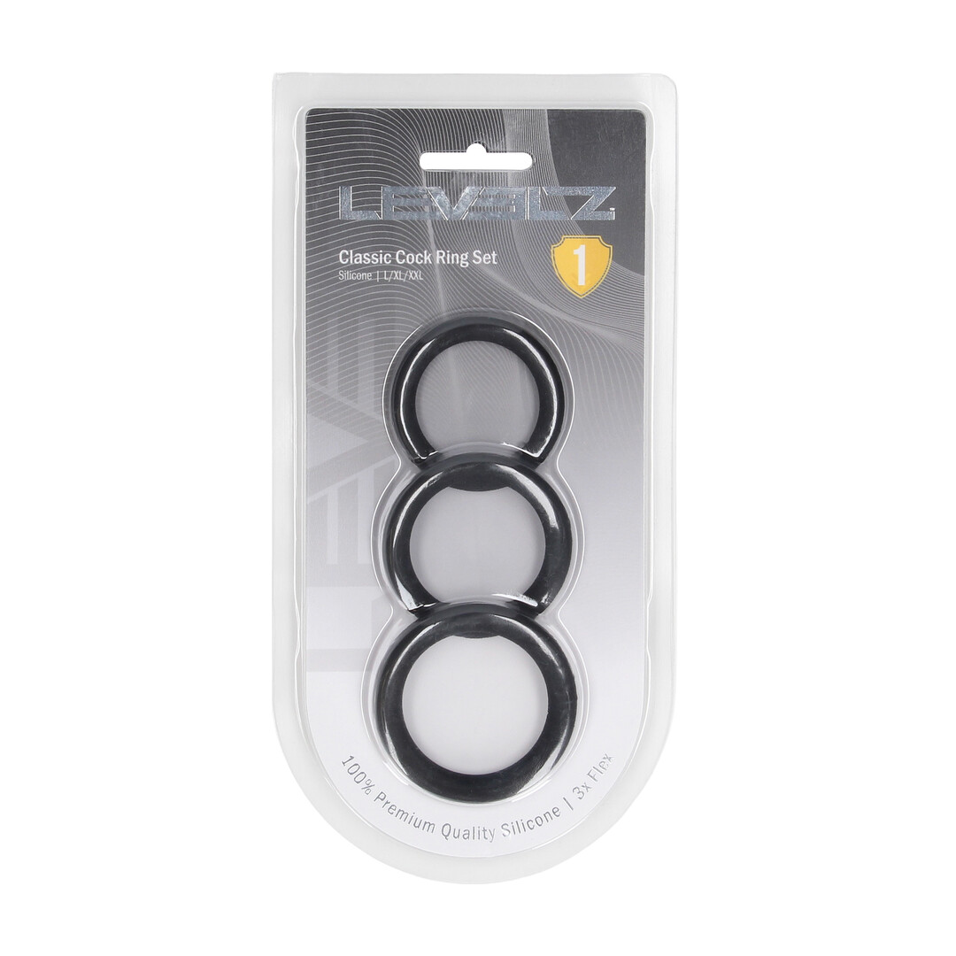 Classic Silicone Cockring Set van 3 - L/XL/XXL - Zwart
