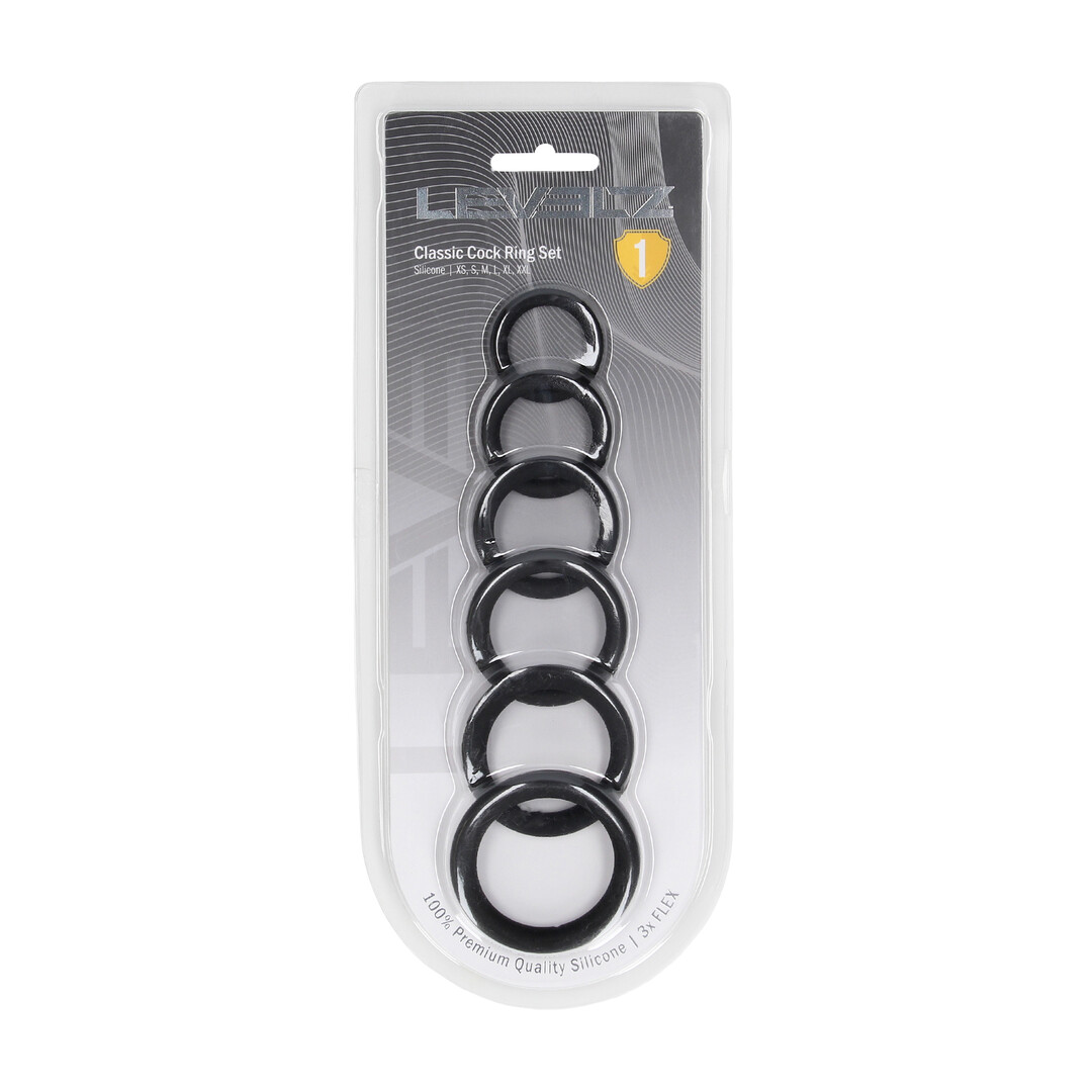 Classic Silicone Cockring Set van 6 - Zwart