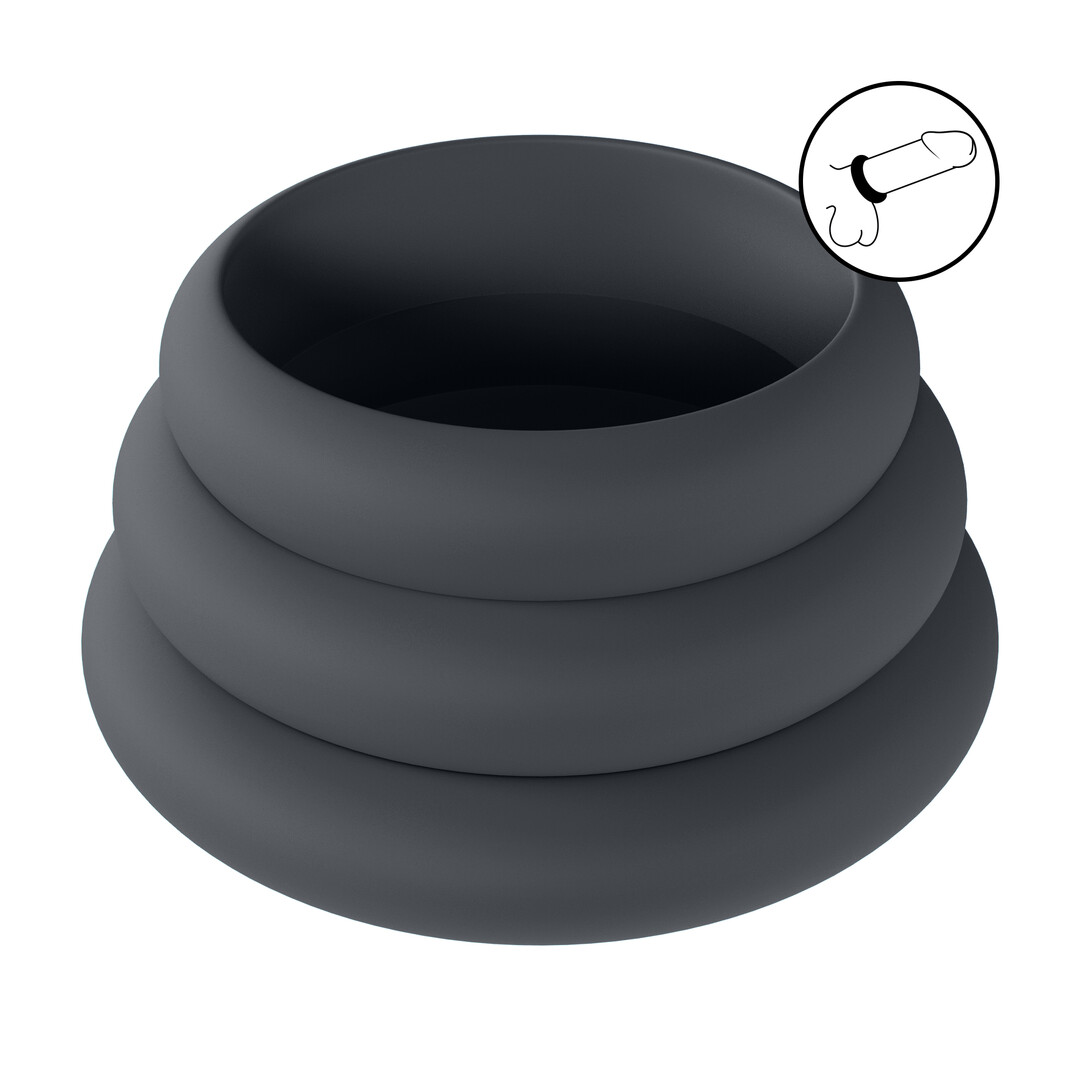Wide O Siliconen Cockring Set van 3 - S/M/L - Zwart