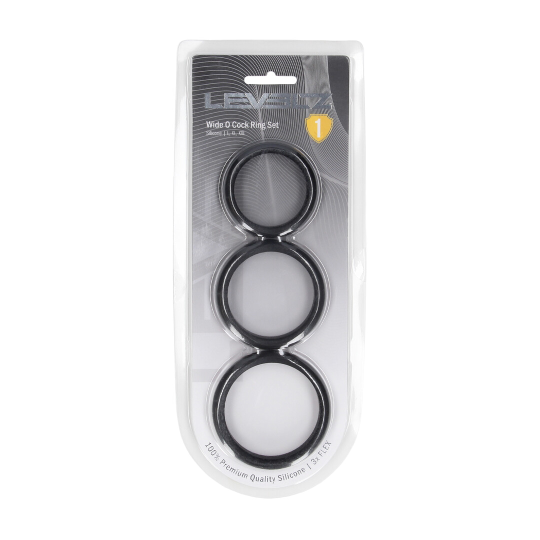 Wide O Silicone Cockring Set van 3 - L/XL/XXL - Zwart