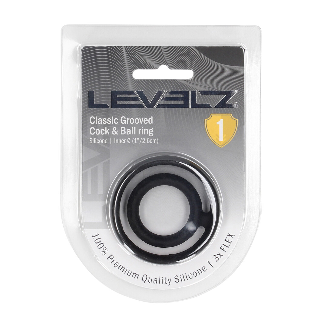Levelz - Classic Grooved Silicone Penis- en Ballenring - Zwart