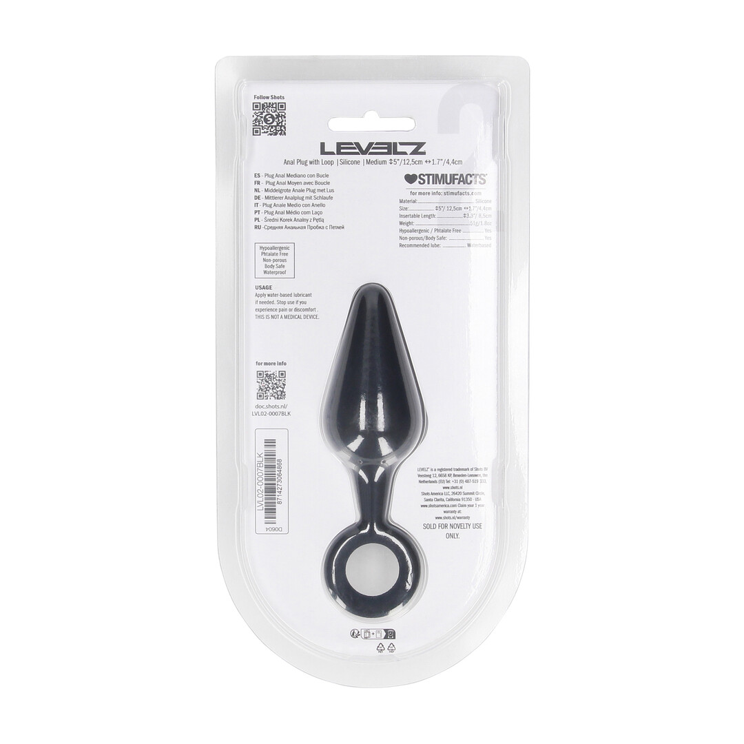 Siliconen Anale Plug met Lus - M - Zwart