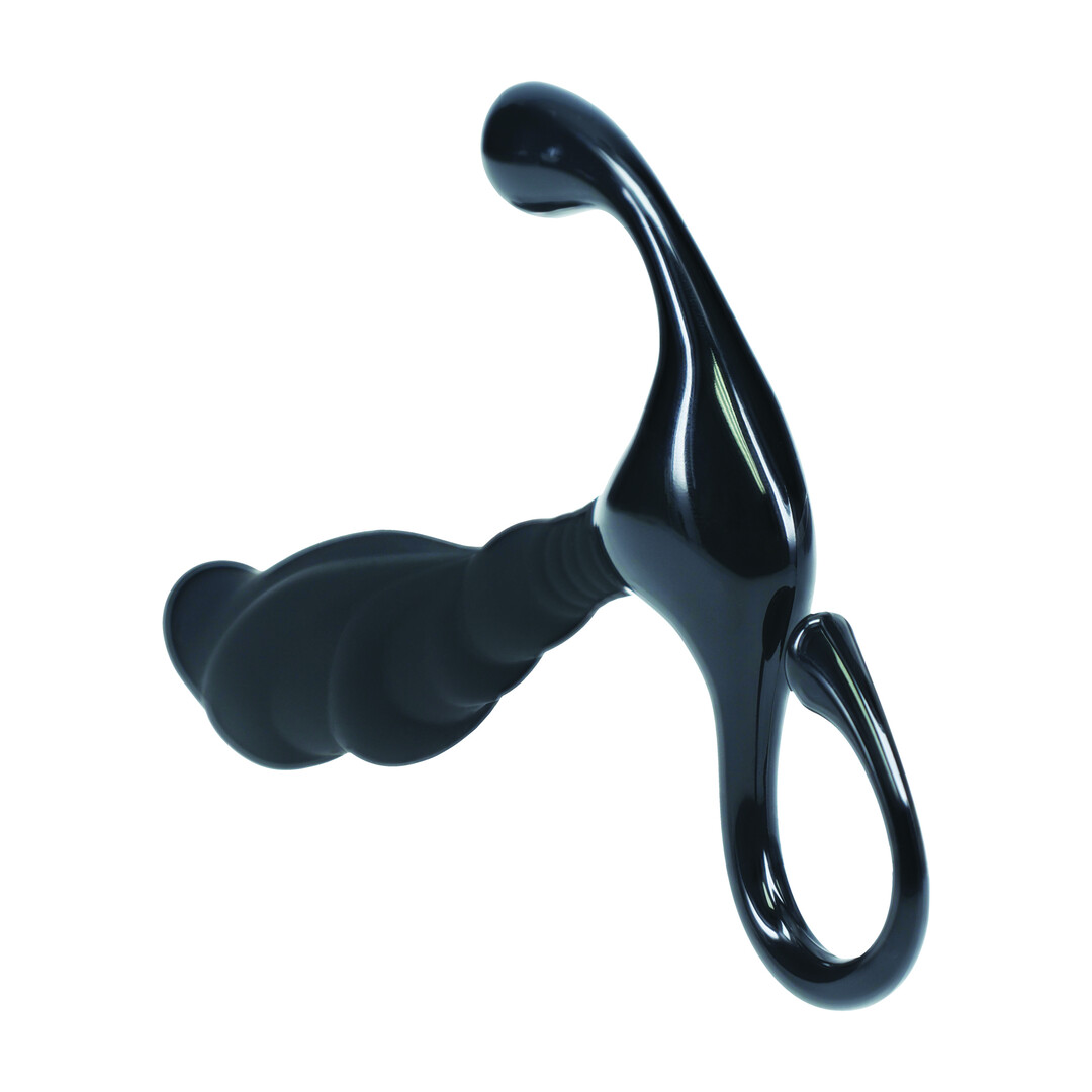 Geribbelde Hard Loop Silicone Prostaat Massager - M - Zwart
