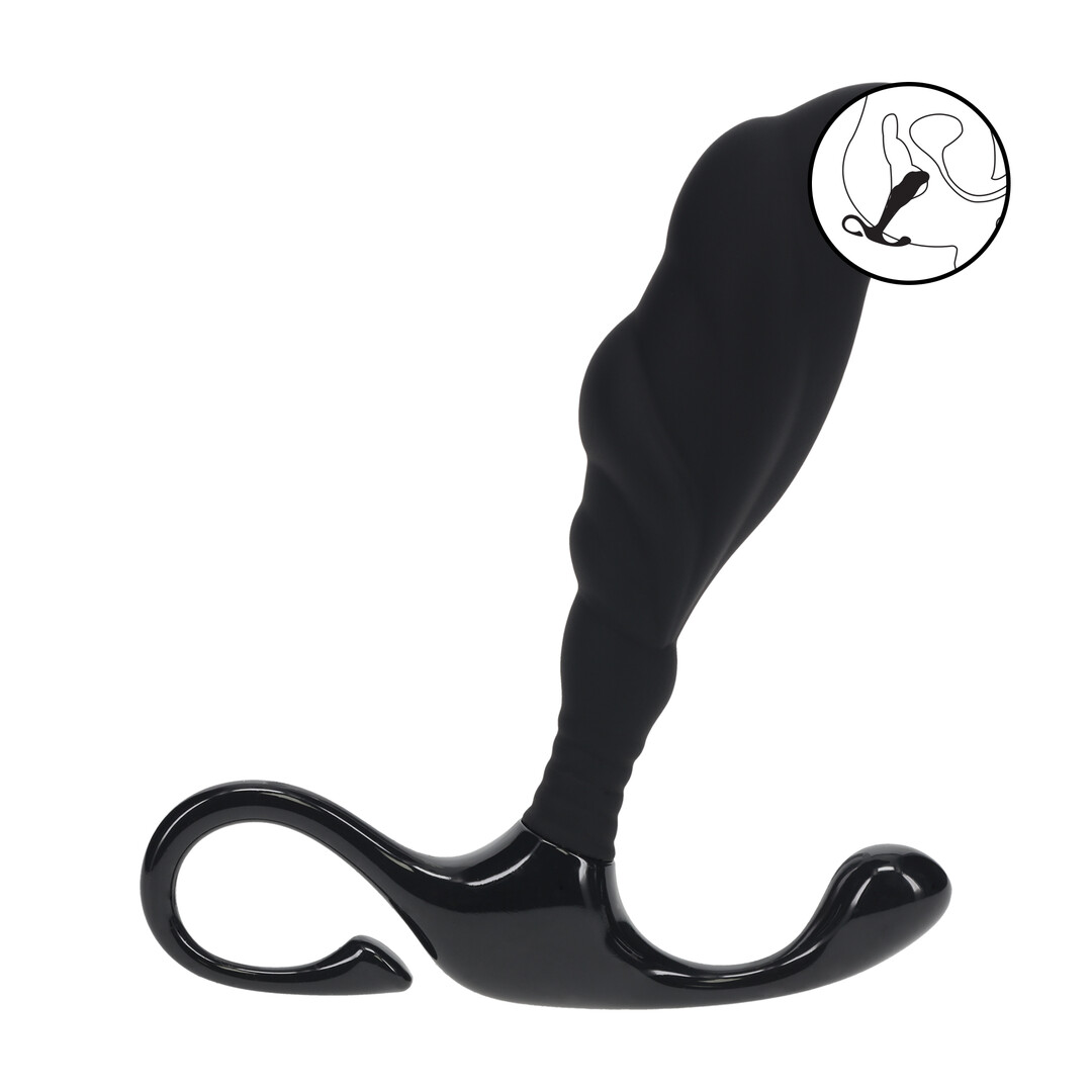 Geribbelde Hard Loop Silicone Prostaat Massager - M - Zwart