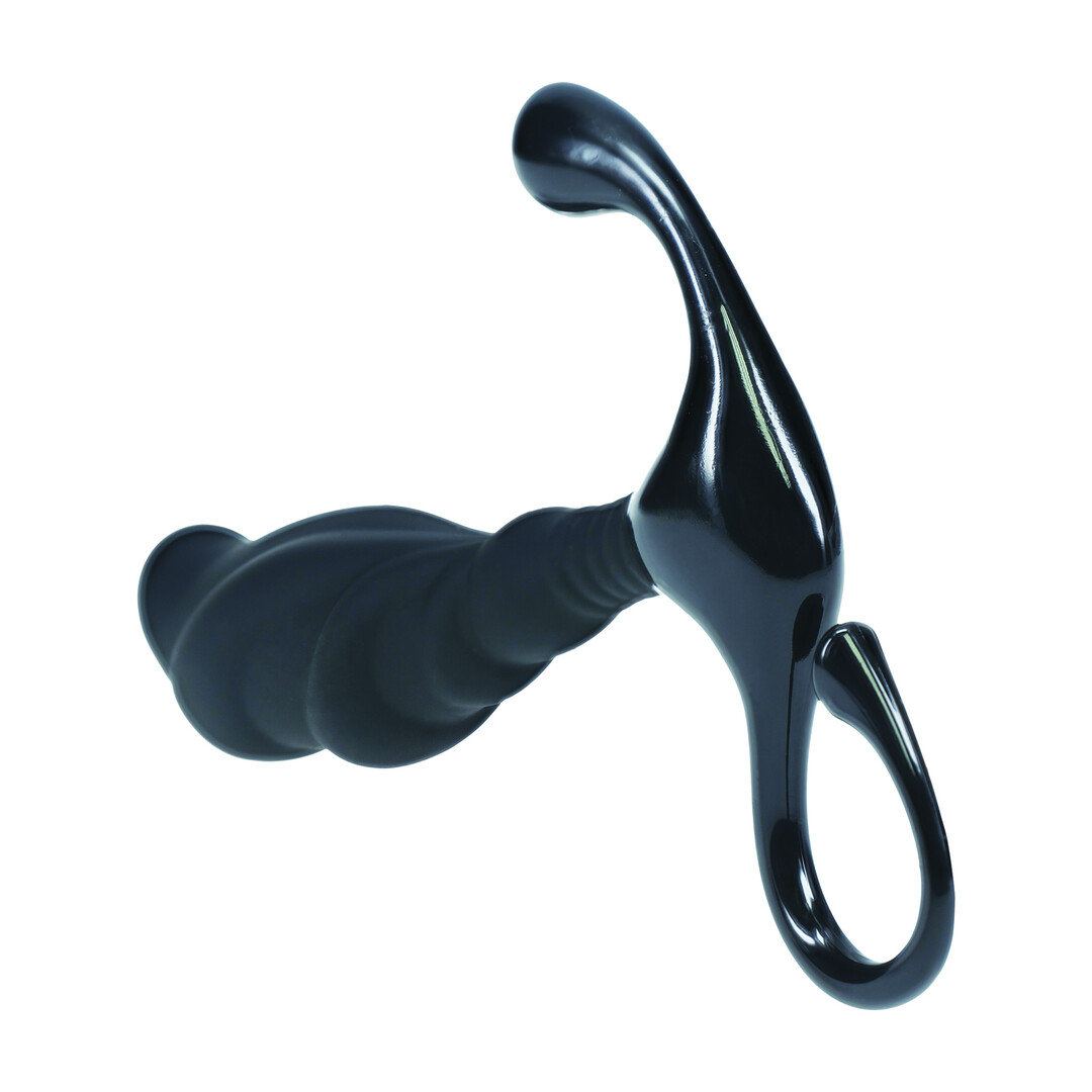 Geribbelde Hard Loop Silicone Prostaat Massager - L - Zwart