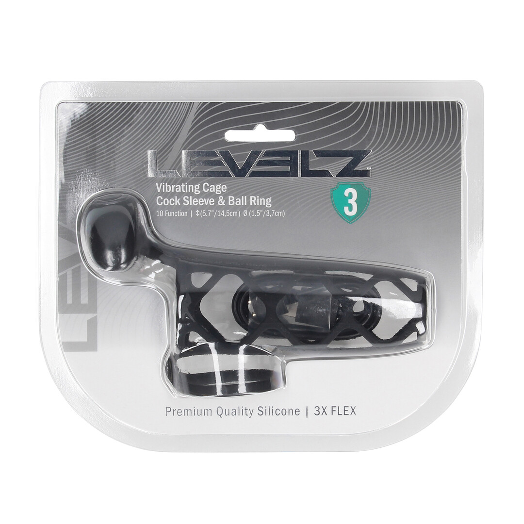 Levelz - Vibrerende Kooi Silicone Penis Huls en Balring - Zwart
