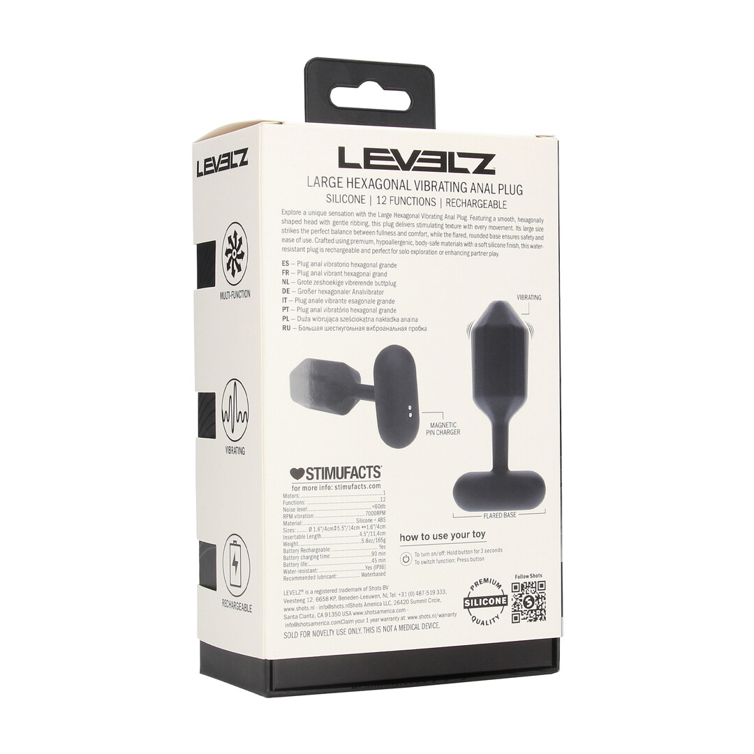 Levelz - Hexagonale Vibrerende Siliconen Anale Plug - L - Zwart