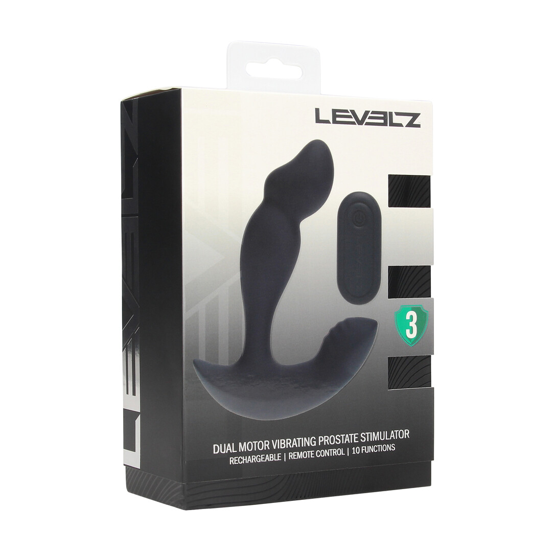 Levelz - Dual Motor Afstandsbediening Dual Motor Vibrerende Vloeibare Siliconen Prostaat Stimulator - Zwart