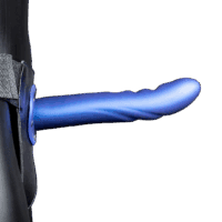 Ouch! - Gestructureerde Gebogen Holle Strap-On - 8 / 20 cm - Metallic Blauw