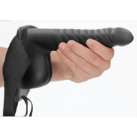 Ouch! - Geribbelde Hollow Strap-On met Ballen - 8 / 21 cm - Zwart