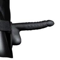 Ouch! - Geribbelde Hollow Strap-On met Ballen - 8 / 21 cm - Zwart