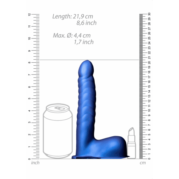 Ouch! - Geribbelde Holle Strap-On met Ballen - 8 / 21 cm - Metallic Blauw